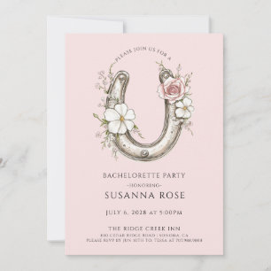 Rustieke Bloemen Hoefijzer Bachelorette Party Roze Kaart