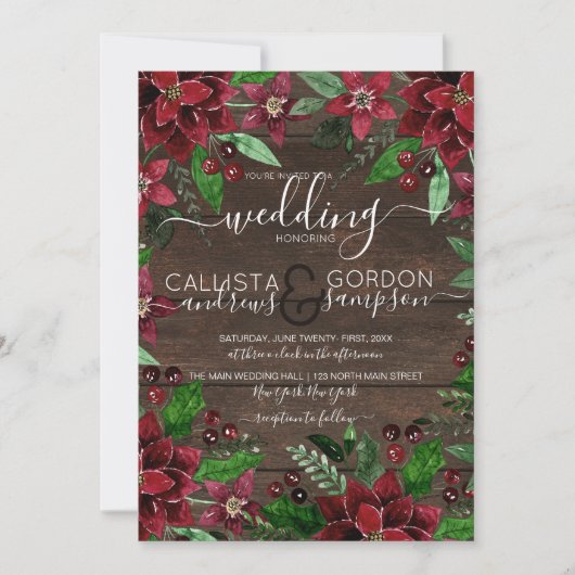 Rustieke Bloemen Holly Ivy Waterverf Hout Wedding Kaart (Voorkant)