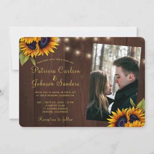 Rustieke bloemen hout aangepaste foto bruiloft kaart (Voorkant)