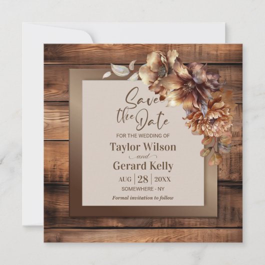Rustieke Bloemen Hout Bruiloft Save the Date (Voorkant)