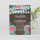 Rustieke Bloemen Hout Mason Jar Lights Wedding Kaart (Staand voorkant)