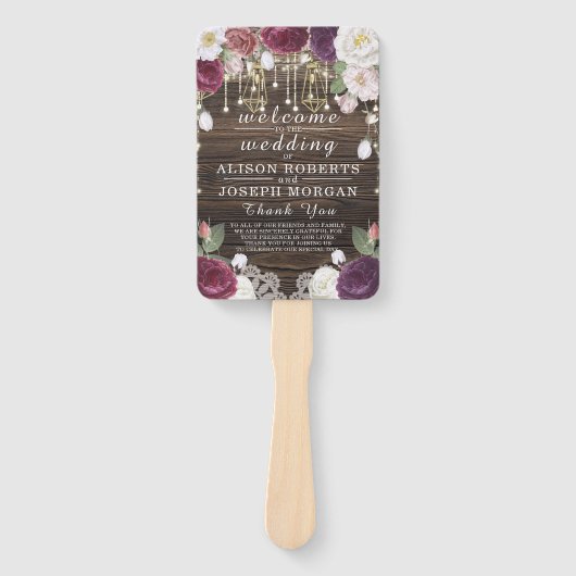 Rustieke Bloemen Houten Strijklichten Trouwprogram Handwaaier (Voorkant)