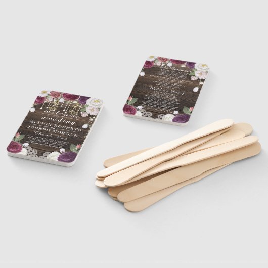 Rustieke Bloemen Houten Strijklichten Trouwprogram Handwaaier (Niet-gemonteerd)