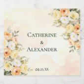 Rustieke Bloemen Huwelijk Custom Waterverf Rozen Sparkling Wijnetiket (Enkel label)