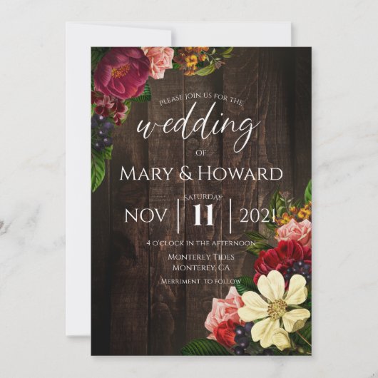 Rustieke Bloemen Huwelijk - Donker Hout & Botanisc Kaart (Voorkant)