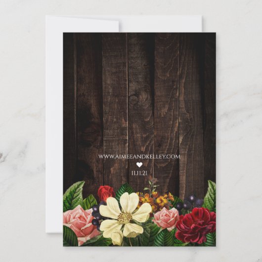 Rustieke Bloemen Huwelijk - Donker Hout & Botanisc Kaart (Achterkant)