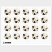 Rustieke Bloemen Huwelijk Zwart Wit Hout Graan Ronde Sticker (Vel)