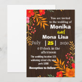 Rustieke Bloemen Huwelijksuitnodiging met Houten Kaart (Voorkant / Achterkant)