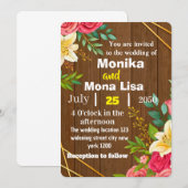 Rustieke Bloemen Huwelijksuitnodiging met Houten Kaart (Voorkant / Achterkant)