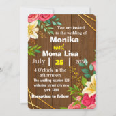 Rustieke Bloemen Huwelijksuitnodiging met Houten Kaart (Voorkant)
