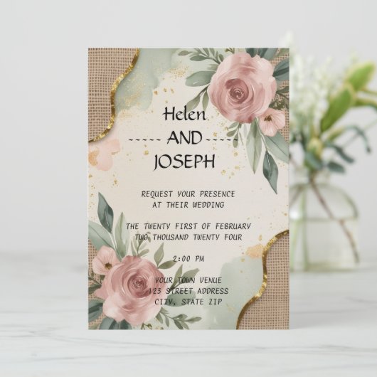 Rustieke Bloemen Huwelijksuitnodiging Suite Dusty Kaart (Staand voorkant)
