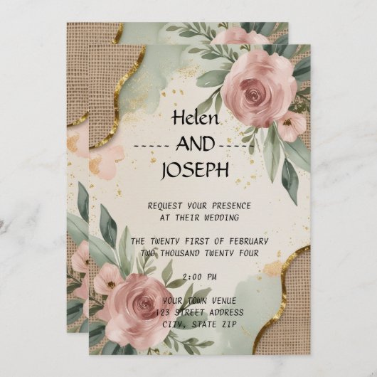 Rustieke Bloemen Huwelijksuitnodiging Suite Dusty Kaart (Voorkant / Achterkant)