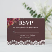 Rustieke Bloemen Kant Bruiloft RSVP (Staand voorkant)
