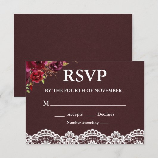 Rustieke Bloemen Kant Bruiloft RSVP (Voorkant / Achterkant)