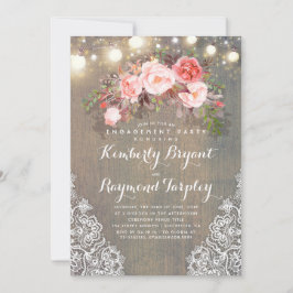 Rustieke Bloemen Kant Lights Wood Engagement Party Kaart