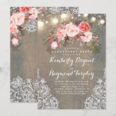 Rustieke Bloemen Kant Lights Wood Engagement Party Kaart (Voorkant / Achterkant)