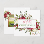 Rustieke Bloemen Kerst Typografie Foto Feestdagenkaart (Voorkant / Achterkant)