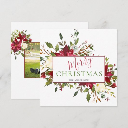Rustieke Bloemen Kerst Typografie Foto Feestdagenkaart (Voorkant / Achterkant)