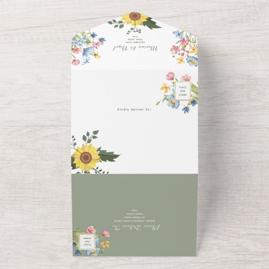 Rustieke Bloemen Kleurrijke Huwelijk All In One Uitnodiging (Buitenkant)