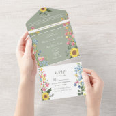 Rustieke Bloemen Kleurrijke Huwelijk All In One Uitnodiging (Afscheurbaar)