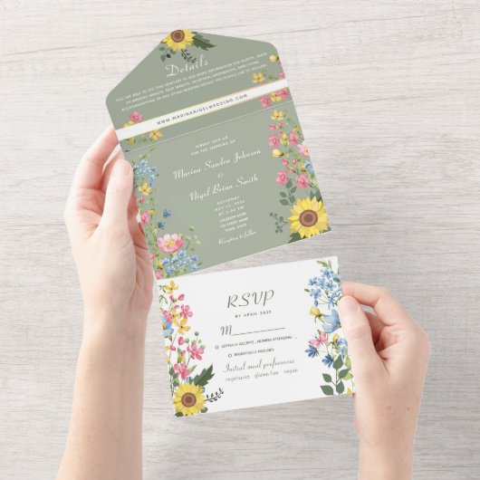 Rustieke Bloemen Kleurrijke Huwelijk All In One Uitnodiging (Afscheurbaar)