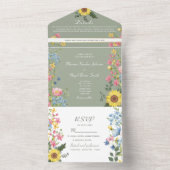 Rustieke Bloemen Kleurrijke Huwelijk All In One Uitnodiging (Binnen)