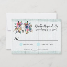 Rustieke Bloemen Koe Schedel Bohemian Bruiloft RSV RSVP Kaartje