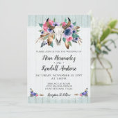 Rustieke Bloemen Koe Schedel Boho bruiloft uitnodi Kaart (Staand voorkant)