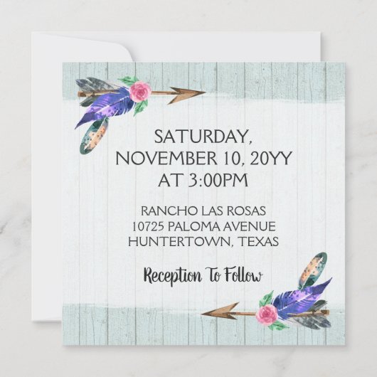 Rustieke Bloemen Koe Schedel Boho bruiloft uitnodi Kaart (Achterkant)