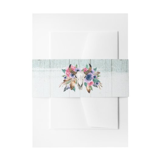 Rustieke Bloemen Koe Schedel Boho bruiloft uitnodi Uitnodigingen Wikkel (Voorkant Voorbeeld)