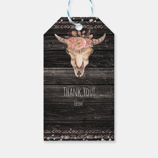 Rustieke Bloemen Koe Schedel Boho Chic Custom Part Cadeaulabel (Achterkant)