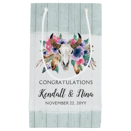 Rustieke Bloemen Koe Schedel Boho Waterverf Bruilo Klein Cadeauzakje (Voorkant)