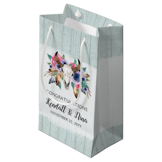 Rustieke Bloemen Koe Schedel Boho Waterverf Bruilo Klein Cadeauzakje (Voorkant Gekanteld)