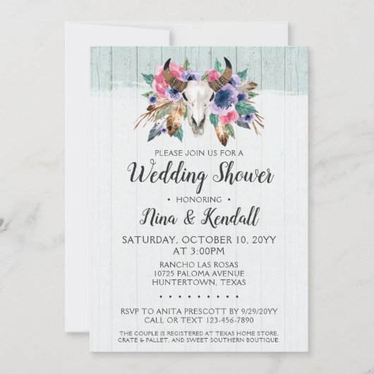 Rustieke Bloemen Koe Schedel Bruiloft Douche Invit Kaart (Voorkant)