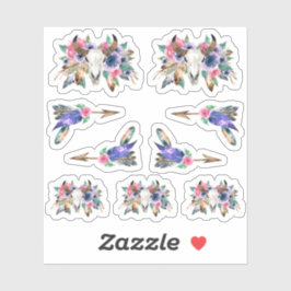 Rustieke Bloemen Koe Schedel Waterverf Boho Arrows Sticker