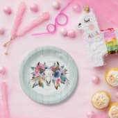 Rustieke Bloemen Koe Schedel Waterverf Boho Bruilo Papieren Bordje (Feest)