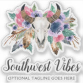 Rustieke Bloemen Koe Schedel Waterverf Boho Chic L Sticker (Voorkant)