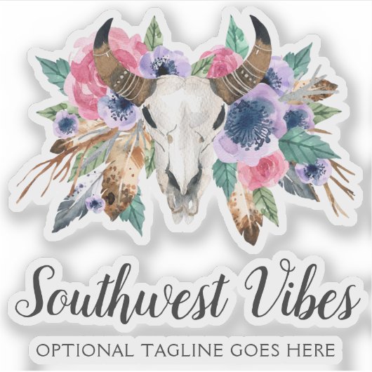 Rustieke Bloemen Koe Schedel Waterverf Boho Chic L Sticker (Voorkant)