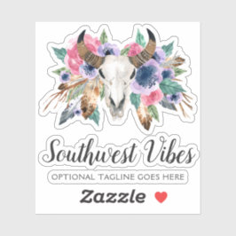 Rustieke Bloemen Koe Schedel Waterverf Boho Chic L Sticker