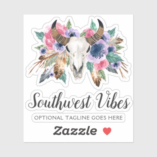 Rustieke Bloemen Koe Schedel Waterverf Boho Chic L Sticker (Vel)