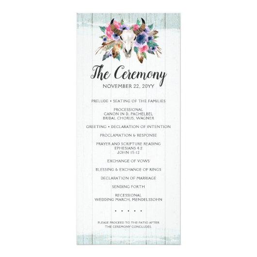 Rustieke Bloemen Koe Skull Boho Chic Huwelijk Prog Reclamekaart (Voorkant)