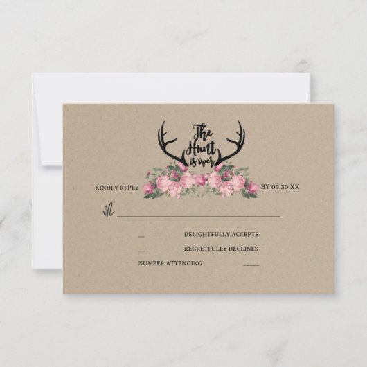 Rustieke Bloemen Kraft Hunt is Over Bruiloft RSVP (Voorkant)