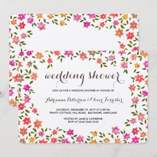 Rustieke Bloemen Krans Trouwdouche Kaart (Voorkant / Achterkant)