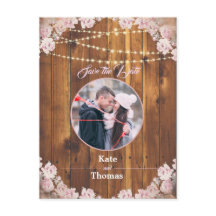 Rustieke Bloemen Lichte String Hout Save the Date 