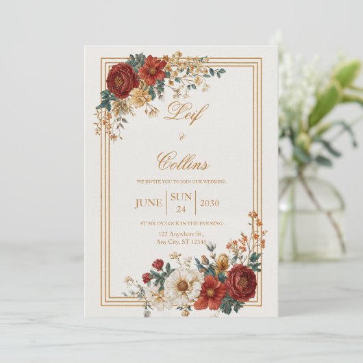 Rustieke Bloemen Lijst bruiloft Kaart (Staand voorkant)