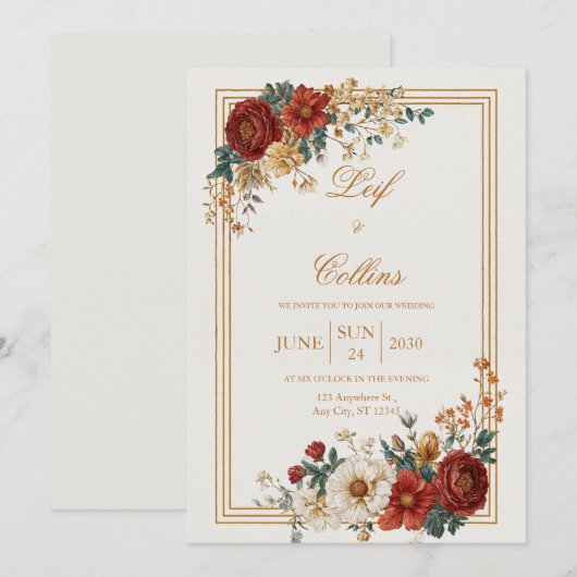 Rustieke Bloemen Lijst bruiloft Kaart (Voorkant / Achterkant)