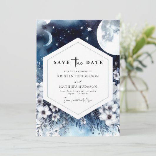 Rustieke Bloemen Maanverlichte bruiloft Save The Date (Staand voorkant)