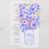 Rustieke Bloemen Mason Jar Blauwe Trouwprogramma's Programmakaart (Voorkant / Achterkant)