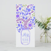 Rustieke Bloemen Mason Jar Blauwe Trouwprogramma's Programmakaart (Staand voorkant)