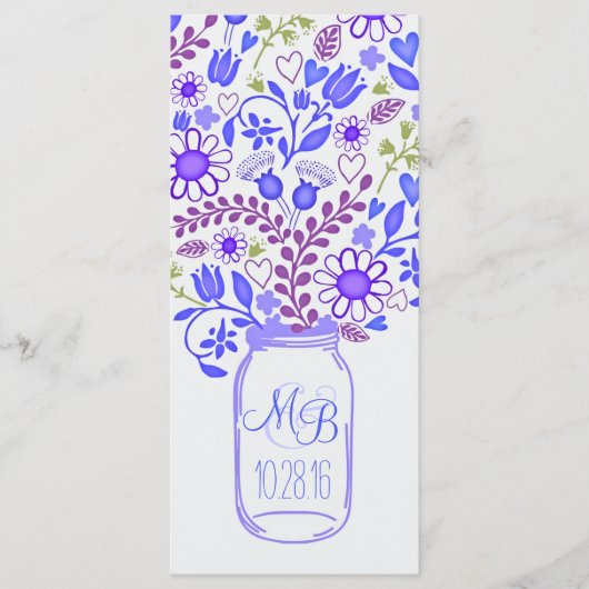 Rustieke Bloemen Mason Jar Blauwe Trouwprogramma's Programmakaart (Voorkant)